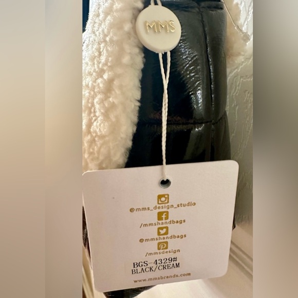 NWT -MMS Design Studio Black and Cream Quilted Faux Fur Shoulder Bag - Picture 9 of 11
